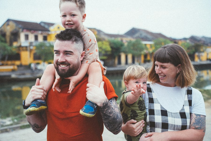 Parents enjoying time outdoors with their children